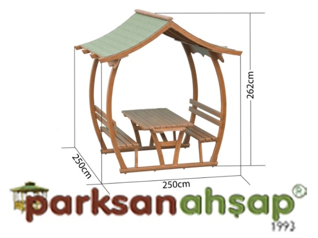 Ahşap Çatılı Piknik Masaları / Çatılı Piknik Masası (Ahşap) -250(L)x250(W)x262(H) - 70414 Teknik Resim