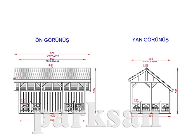 Ahşap Kamelya - Çardak ve Gazebo Modelleri  / Ahşap Kamelya Dikdörtgen 300(L)x500(W)x330(H) - 70223  Teknik Resim