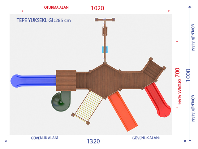 Ahşap Çocuk Oyun Parkları / Ahşap Çocuk Oyun Parkı (Eko Seri) - 51510  Teknik Resim