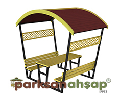 Çatılı Piknik Masası (Metal) 300(L)x180(W)x243(H)-70433