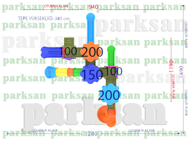 Ahşap Çocuk Oyun Parkları / Ahşap Çocuk Oyun Parkı  (Klasik Seri) - 51614 Teknik Resim