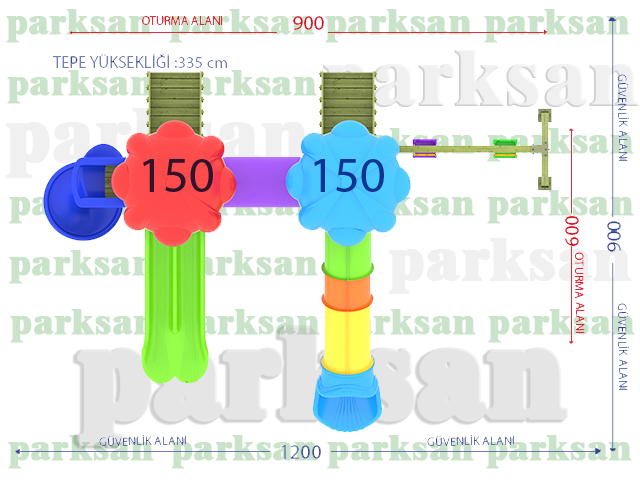 Ahşap Çocuk Oyun Parkları / Ahşap Çocuk Oyun Parkı  (Klasik Seri) - 51607 Teknik Resim