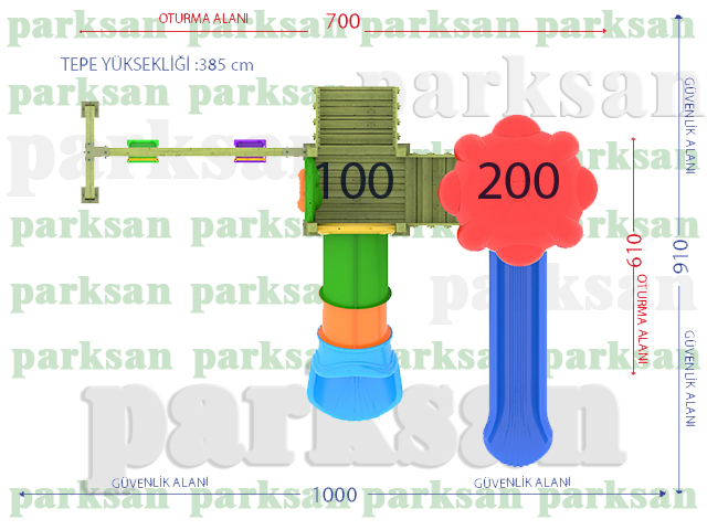 Ahşap Çocuk Oyun Parkları / Ahşap Çocuk Oyun Parkı  (Klasik Seri) - 51604 Teknik Resim