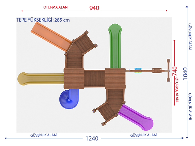 Ahşap Çocuk Oyun Parkları / Ahşap Çucuk Oyun Parkı (Eko Seri) - 51512 Teknik Resim