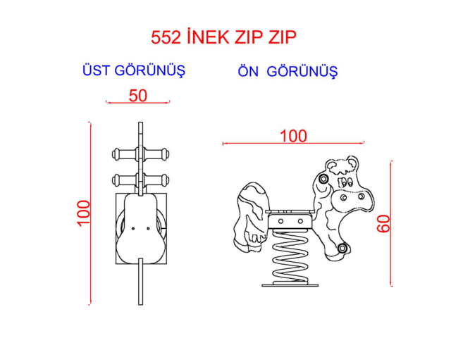 Ahşap Park Ekipmanları /  Ahşap İnek  Zıp Zıp - 51936 Teknik Resim