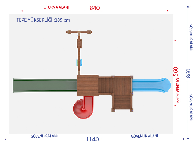 Ahşap Çocuk Oyun Parkları / Ahşap Çocuk Oyun Parkı  (Eko  Seri) - 51506 Teknik Resim