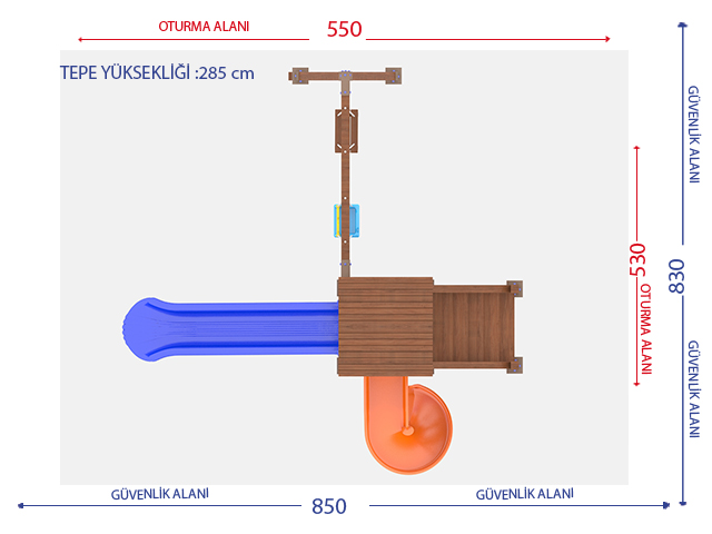 Ahşap Çocuk Oyun Parkları / Ahşap Çocuk Oyun Grubu(Eko Seri) - 51502 Teknik Resim