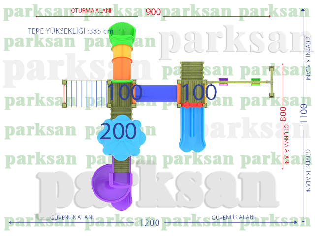 Ahşap Çocuk Oyun Parkları / Ahşap Çocuk Oyun Parkı  (Klasik Seri) - 51609  Teknik Resim