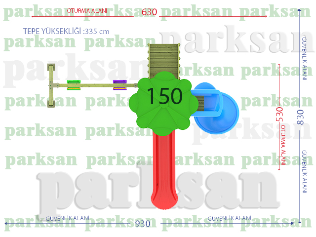 Ahşap Çocuk Oyun Parkları / Ahşap Çocuk Oyun Parkı  (Klasik Seri) - 51602 Teknik Resim