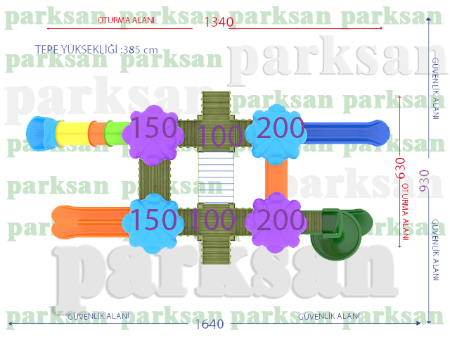 Ahşap Çocuk Oyun Parkları / Ahşap Çocuk Oyun Parkı  (Klasik Seri) - 51615 Teknik Resim