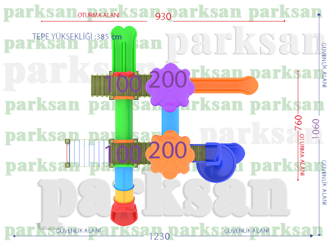 Ahşap Çocuk Oyun Parkları / Ahşap Çocuk Oyun Parkı  (Klasik Seri) - 51612 Teknik Resim