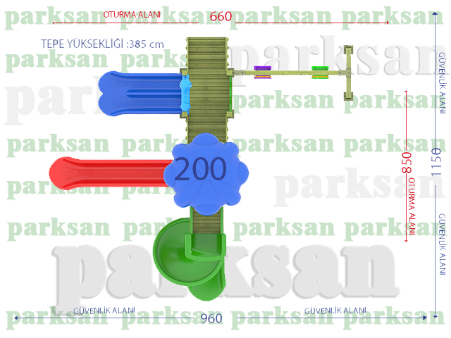 Ahşap Çocuk Oyun Parkları / Ahşap Çocuk Oyun Parkı  (Klasik Seri) - 51605 Teknik Resim