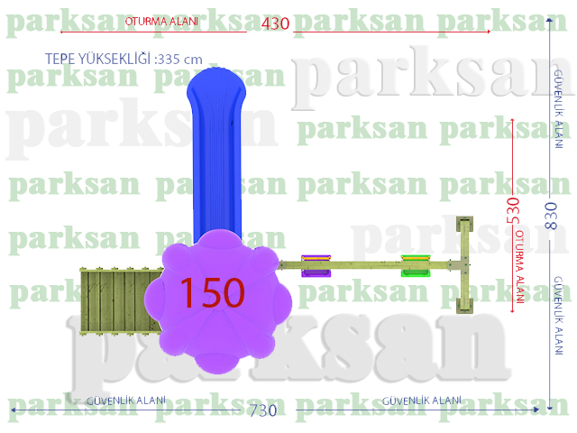 Ahşap Çocuk Oyun Parkları / Ahşap Çocuk Oyun Parkı  (Klasik Seri) - 51601 Teknik Resim