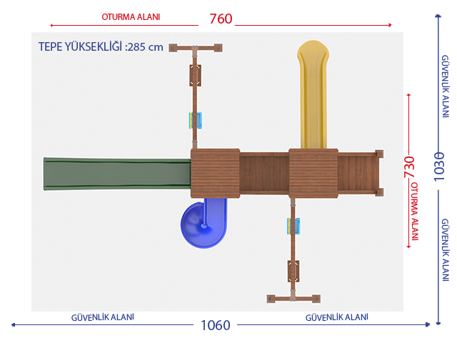 Ahşap Çocuk Oyun Parkları / Ahşap Çocuk Oyun Parkı  (Eko  Seri) - 51507 Teknik Resim