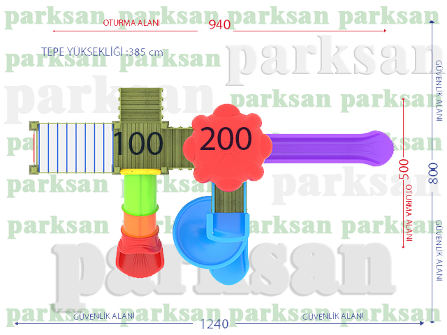 Ahşap Çocuk Oyun Parkları / Ahşap Çocuk Oyun Parkı  (Klasik Seri) - 51606 Teknik Resim