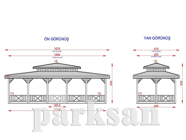 Ahşap Kamelya - Çardak ve Gazebo Modelleri  / Ahşap Kamelya Dikdörtgen 400(L)x1000(W)x330(H) - 70249  Teknik Resim