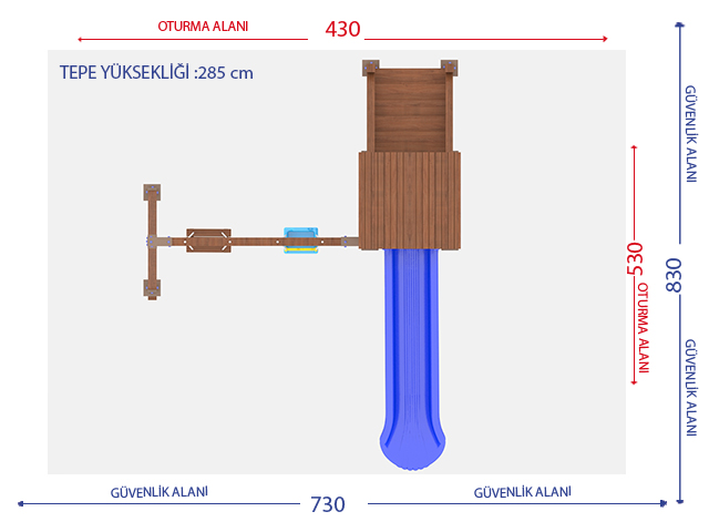 Ahşap Çocuk Oyun Parkları / Ahşap Çocuk Oyun Grubu(Eko Seri) - 51501 Teknik Resim