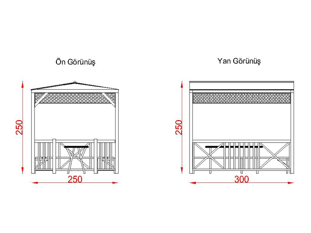 Ahşap Kamelya - Çardak ve Gazebo Modelleri  / Ahşap Ekonomik Mini Gazebo 250(L)x300(W)x250(H) - 70120  Teknik Resim