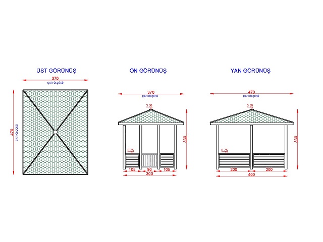 Ahşap Kamelya - Çardak ve Gazebo Modelleri  / Ahşap Kamelya Dikdörtgen 300(L)x400(W)x300(H) - 70216 Teknik Resim