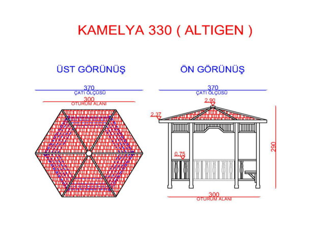 Ahşap Kamelya - Çardak ve Gazebo Modelleri  / Ahşap Kamelya Kare 300(L)x300(W)x290(H)-70140 Teknik Resim