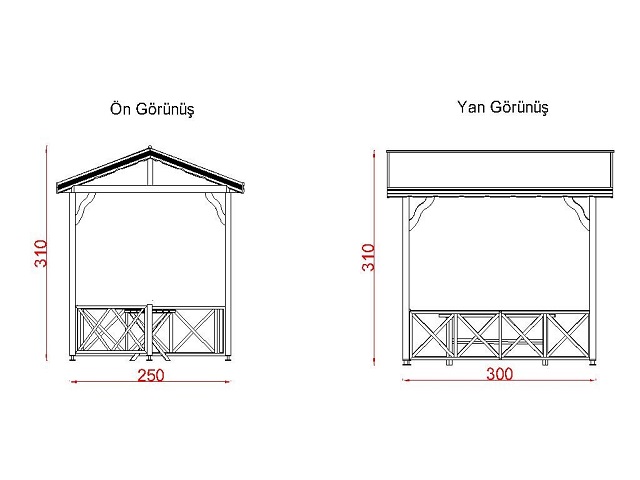 Ahşap Kamelya - Çardak ve Gazebo Modelleri  /  Ahşap Ekonomik Mini Gazebo 250(L)x300(W)x310(H) - 70119 Teknik Resim