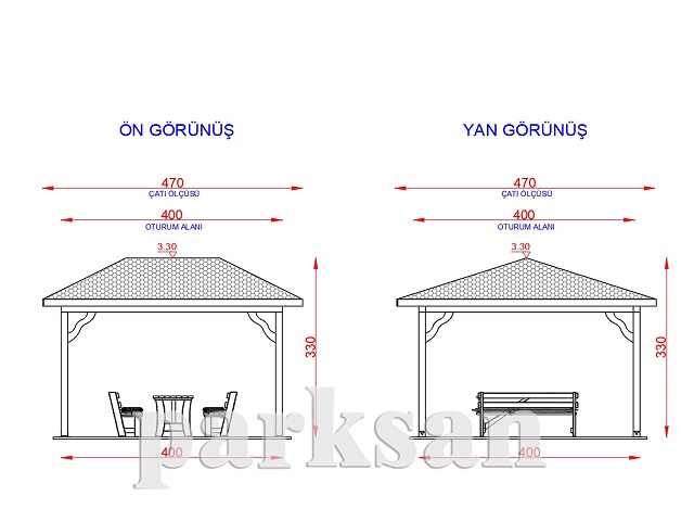 Ahşap Kamelya - Çardak ve Gazebo Modelleri  /  Ahşap Kamelya Kare 400(L)x400(W)x300(H)-70130 Teknik Resim