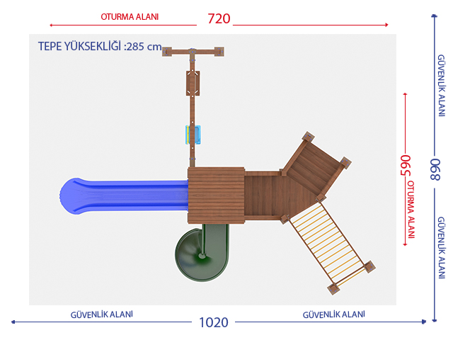 Ahşap Çocuk Oyun Parkları / Ahşap Çocuk Oyun Parkı  (Eko  Seri) - 51505 Teknik Resim