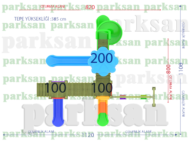 Ahşap Çocuk Oyun Parkları / Ahşap Çocuk Oyun Parkı  (Klasik Seri) - 51610 Teknik Resim