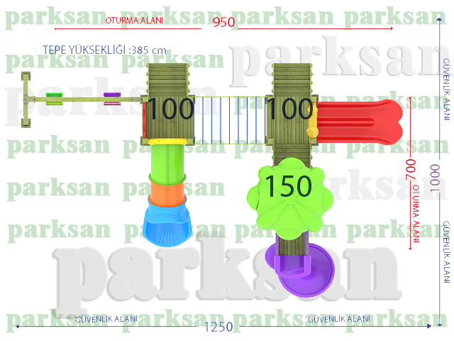 Ahşap Çocuk Oyun Parkları / Ahşap Çocuk Oyun Parkı  (Klasik Seri) - 51608 Teknik Resim