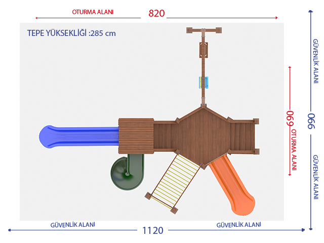 Ahşap Çocuk Oyun Parkları / Ahşap Çocuk Oyun Parkı (Eko Seri) - 51508 Teknik Resim